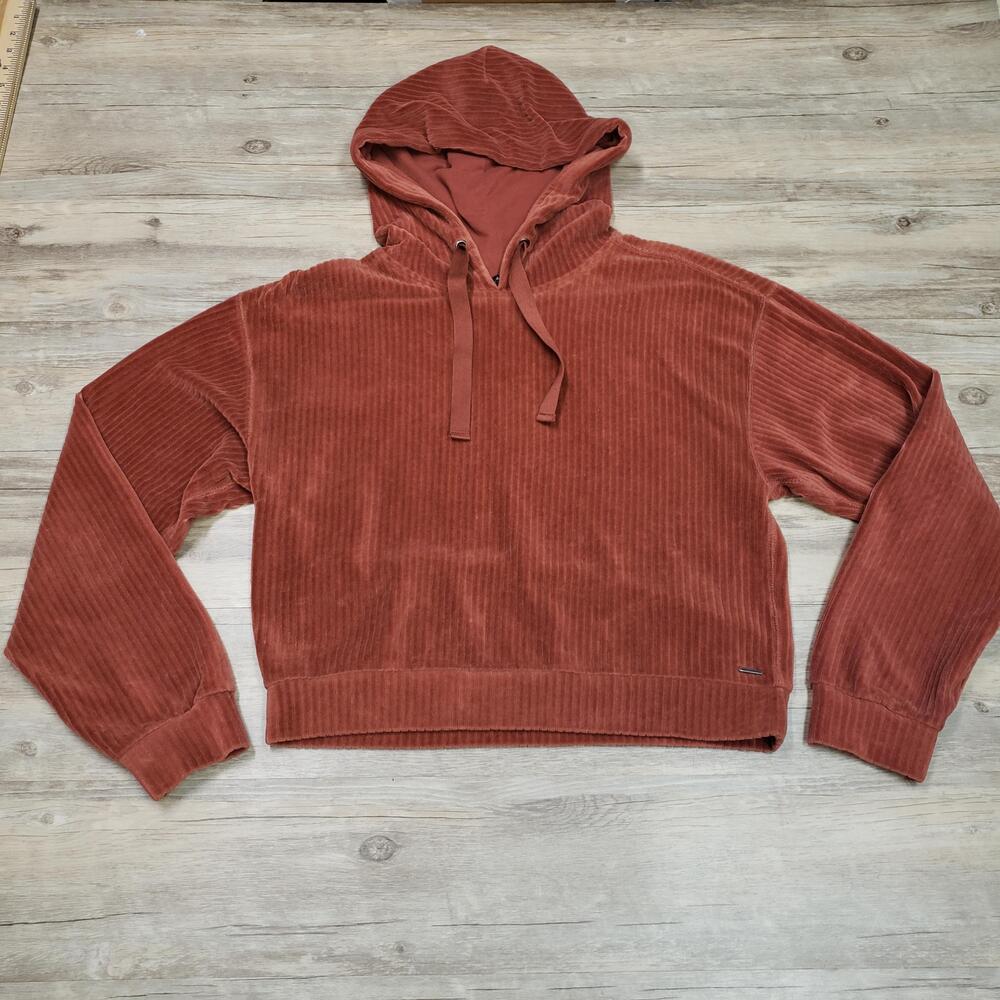 Abercrombie & Fitch Hoodie Pullover Womens Small Brown Velour Ribbed Logo